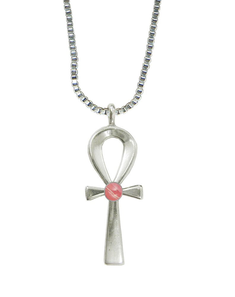 Sterling Silver Ankh Pendant With Rhodocrosite